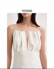 TOTEME女裝 米白色桑蠶絲抽褶系帶V領露背上衣