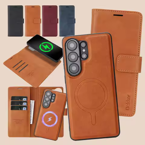 2 in 1 Leather Wallet Case For Samsung Galaxy S26 S25 Ultra S24 Plus S23 S26U S25U Wireless Charging
