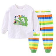[In Stock] Crocodile Stripes 100% Cotton Homewear 2-7Y T-shirt + Shorts Spring Autumn Girls Boys Sleepwear