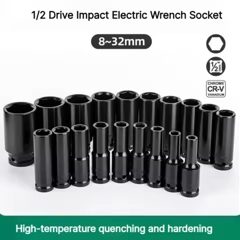 1/2 Drive Impact Long Electric Wrench Socket Head Pneumatic CR-V Extended Hexagonal Deep Socket 8-32