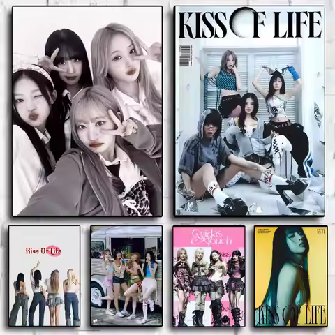 Kpop Girl Group Kiss Of Life Poster HD Home Decor Sticky Wall Waterproof Home Living Room Bar Aesthe