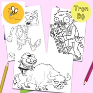 Zombies vs Coloring Painting. Plants - Set of 20 A4 A5 Coloring Pictures For Wax, Lead Coloring - Co