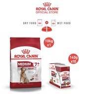 [เซตคู่สุดคุ้ม] Royal Canin Medium Adult 7+ 10kg + [ยกกล่อง 10 ซอง] Royal Canin Medium Ageing 10+ Pouch Gravy อาหารเม็ด + อาหารเปียกสุนัขสูงวัย พันธุ์กลาง อายุ 7 ปีขึ้นไป (ซอสเกรวี่ Dry Dog Food Wet Dog Food โรยัล คานิน)