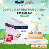 [Combo 5] Tã/Bỉm Dán Cao Cấp Aiwibi Cho Bé Sơ Sinh Siêu Thấm Hút Chống Tràn - Gói Nhỏ 22 Miếng