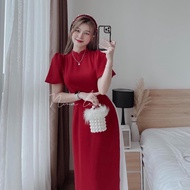 [Voucher 50k Freeship Max 0 đồng toàn quốc] Áo dài đũi tay phồng màu đỏ đi chúc tết rực rỡ quần ống 