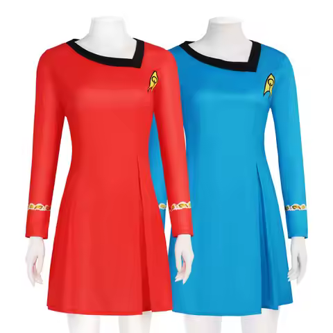Adult Star Trek Cosplay Dress TOS Female Sci-Fi Crew Uniform Blue And Red Costume for Conventions & 