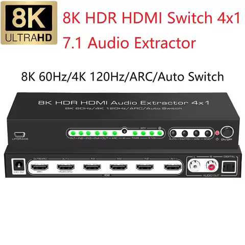 8K 60Hz HDR10+ UHD HDMI-compatible Switcher Dolby Version Atmos HLG ARC HD Switch 4 In 1 Out 4K120Hz