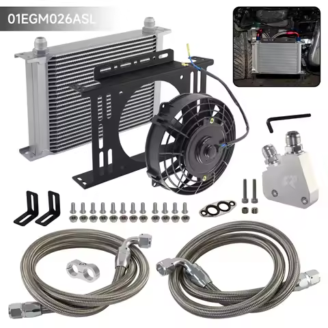 LS1 LS2 LS3 Adapter + 10AN 25 Row Oil Cooler New 7" Electric Fan Bracket Kit +Oil Lines for GM Chevy