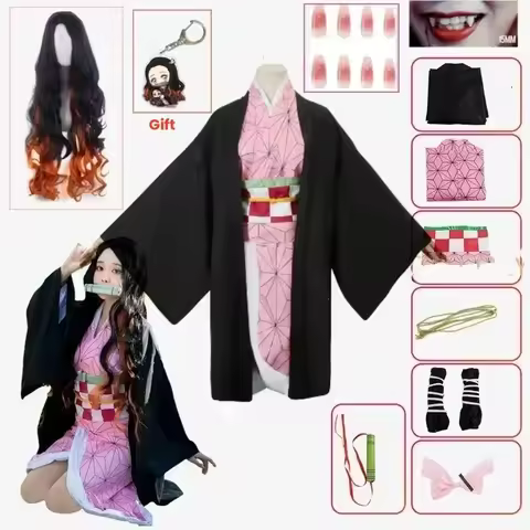 2025me Demon Slayer, avec Perruque Kamado Nezuko, Uniforme Kimono, Vêtements de Sauna en Bambou, Ens