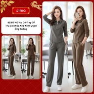 Jima Women's Set Long Sleeve Turtleneck Zipper Shirt with Straight-Leg Pants Jima Rabbit 167