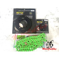 Rantai (AJi Racing) Green, Sprocket Black Set (415) Yamaha LC135 / RXZ / Y110