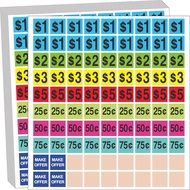 Garage Sale Price Stickers,Yard Sale Tags 1800 Pieces, 3/4 x 3/4 inches, Pre-Printed $1-$5 and Cents