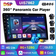 UIS7862 Car Android Player with 360 Camera 8Core 8G+128G Touch Screen 9in/10in Car Radio Wireless Ap