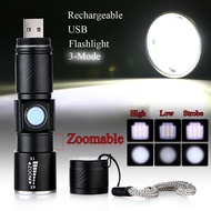 Mini Zoom Flashlight USB Rechargeable Bicycle Headlight Retractable Zoom Flashlight