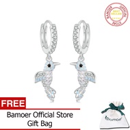 BAMOER Genuine 925 Sterling Silver 3D Bird Hoop Earrings For Women Pave Setting CZ Opal Nanometer St