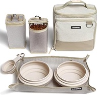 Large 7-Piece Bistro Box Dog Food Travel Kit, 12-Cup Kibble Storage, 2 Silicone Bowls, Mat & Scoop -