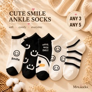 Mrs.socks Smiley Face Emoji Cute Socks Ankle Socks Women Stokin Pendek Perempuan Stoking Comel Stock