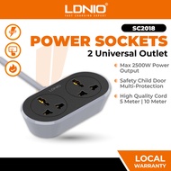 LDNIO Extension Plug Socket 2 AC Outlet Universal Extension Power Socket (5M/10M) SC2018