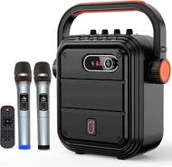 JYX Karaoke Machine with 2 UHF Wireless Microphones,5200mAh Portable Microphone Speaker Set Bluetooth 5.0 Rechargeable PA System with TWS,FM, REC,Stage Subwoofer Supports BT/USB/TF Card/Aux for Party Large(Mic x 2 )