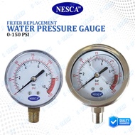 NESCA Water Filter Pressure Meter Gauge Hydraulic 10 Bar - Stainless Steel / Oil Meter - Water Filte