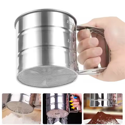 Sifter Strainer Stainless Steel Flour Sieve Cup Powder Sieve Mesh Kitchen Gadget for Cake Hand Press