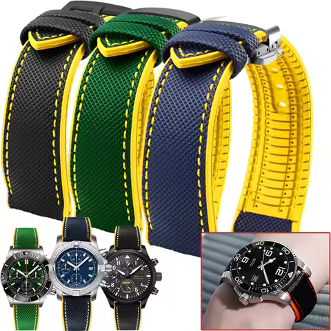 For Breitling Hamilton Seiko Omega Tissot Nylon fluoro rubber Watchband Silicone Bracelet Men Watch 