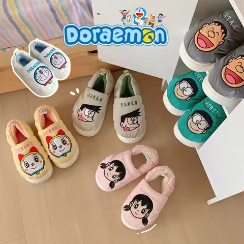 Genuine Cartoon Doraemon Anime Funny Printed Thickened Cotton Slippers Kawaii Autumn Winter Warm Hom