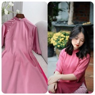 Traditional plain modern dark pink ao dai with pearls ct3