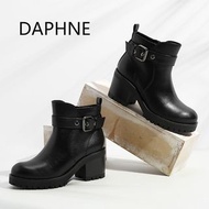 Daphne/達芙妮專櫃正品秋冬新款女靴 時尚英倫風粗高跟女短靴防水台時裝短靴 全新清倉 挑戰最低價 任選3件免運費