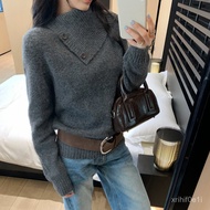 High Neck Buttoned Knitted Sweater Age-Reducing Korean Style Long-Sleeved Women Autumn Winter 25 Loo