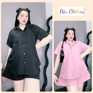 Women's Big Size Shirt Loose Format Short Sleeve Shirt Soft Kate Silk Fabric With Less Wrinkle SM1T