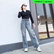 JINISO HANDS UP - 405 Cargo Loose Highwaist Celana Jeans Wanita
