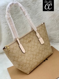 ของแท้ Coach 4455 Zip Top Tote Signature Canvas Women กระเป๋าสะพาย กระเป๋าทรงช๊อปปิ้งมี             