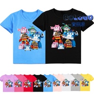 Poli Children's Clothing Deformed Police Car Polly Short-Sleeved T-Shirt Summer Clothing