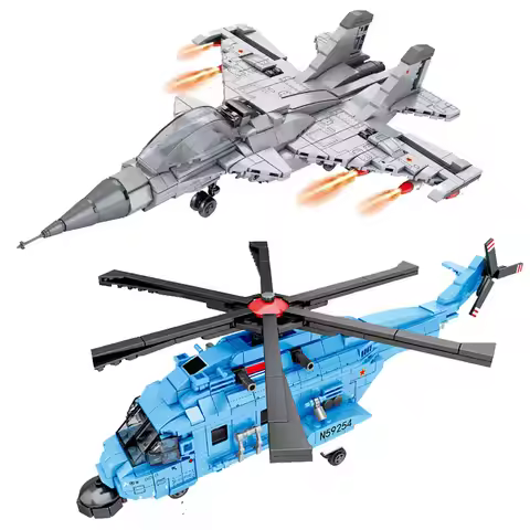 2 Types Military scene Aircraft Su27 H-92 Fighter Model Building Blocks Airplane WW2 Army Bricks Toy