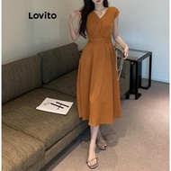 Lovito Elegant Plain Tie Back Dress for Women LNE47104