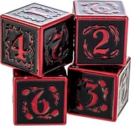 Fantasydice Nightwatch Large Red Metal Dice Set 4X D6 Polyhedral Dice with Metal Box for Dungeons an
