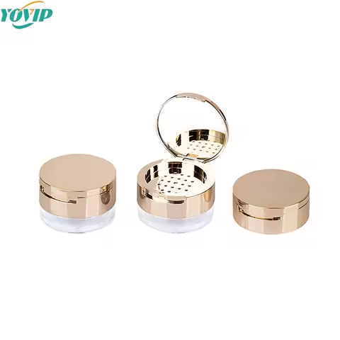6g Gold Portable Cosmetic Flour Plastic Box Empty Loose Flour Pot With Sieve Travel Makeup Jar Sifte