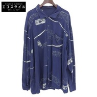 Porter Classic Rayon “月光黑夏威夷風情”長袖襯衫，男士，海軍藍，M碼