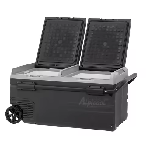 Hot Selling 95L DC AC Dual Zones Solar Charging Big Portable Fridge Freezer 12v Refrigerator for Car