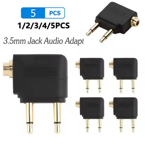 1-5Pcs Audio Adapter 3.5mm Plug Jack Airline Airplane Earphone Headphone Audio Adapter for Airplane 