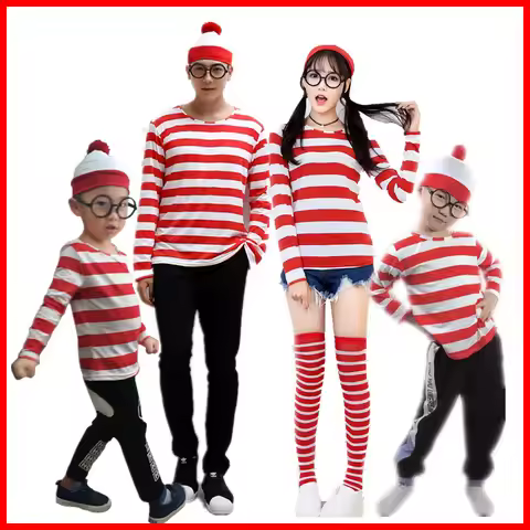 Wheres Waldo-Chemise rayée pour jeunes garçons, costume de Wally, lunettes et chapeau, chaussettes, 