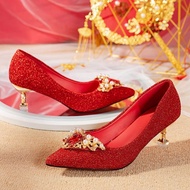 YA8 Sequined Wedding Shoes - Thick Heels Suitable for Various Events