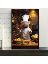 1件畫布牆藝術品,一隻穿著廚師服的老鼠,現代廚房牆藝術裝飾,適用於酒店牆壁裝飾、餐廳牆壁裝飾、餐廳牆壁裝飾,不含相框