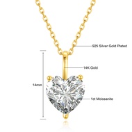 cod Genuine 14K Gold Heart Moissanite Necklace 1CT/2CT/3CT AU585 Pendant Classic for Women Anniversa