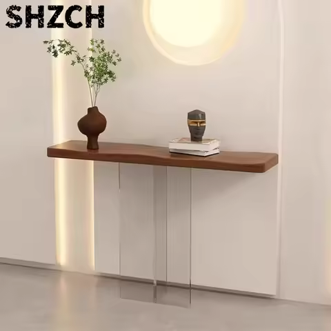 Minimalist Acrylic Slim Console Tables Narrow Entryway Cabinet Modern Natural Wood Foyer Desk Luxury