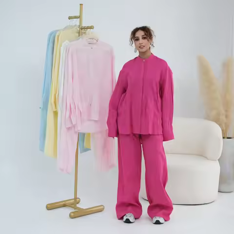 Muslim Sets Women Embroidery Tops Pants Suit Eid Modest Islam Clothing Tracksuit Outfits Co ord Abay