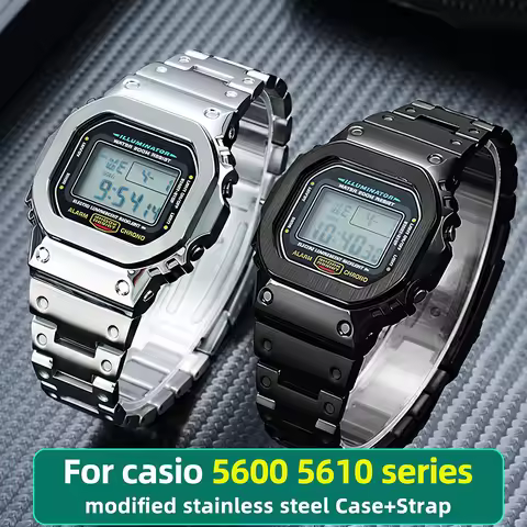 Stainless Steel Case & Strap Mod Kit For G-shock Casio DW-5600 DW5600 GW-M5610 GW-B5600 GM5600 Watch