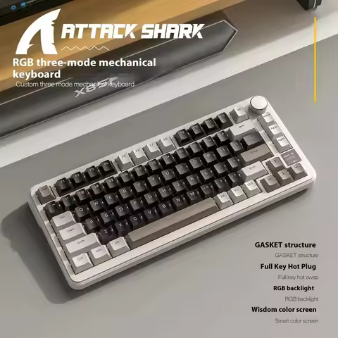 Attack Shark X85 Pro Mechanical Keyboard Hot-Swap RGB Smart Color Screen Gasket Mount Alloy Knob