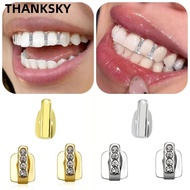 THANKSKY 3Pcs  Grillz, Rhinestone Hollow Hip Hop Tooth Grillz,  Shiny  Teeth Caps Cosplay Party